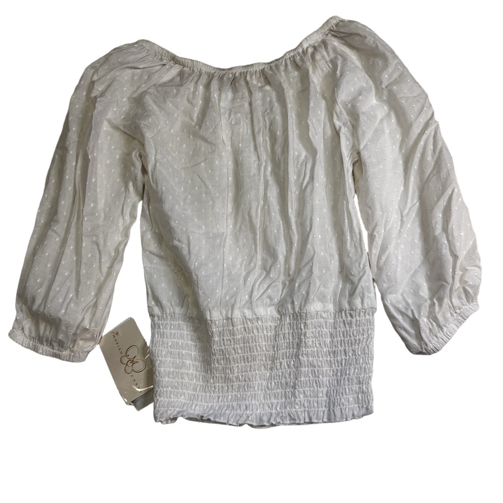 Mariah Carey Collection White Smocked Waist Top Size Small Swiss Dot Pattern NWT - Picture 6 of 10